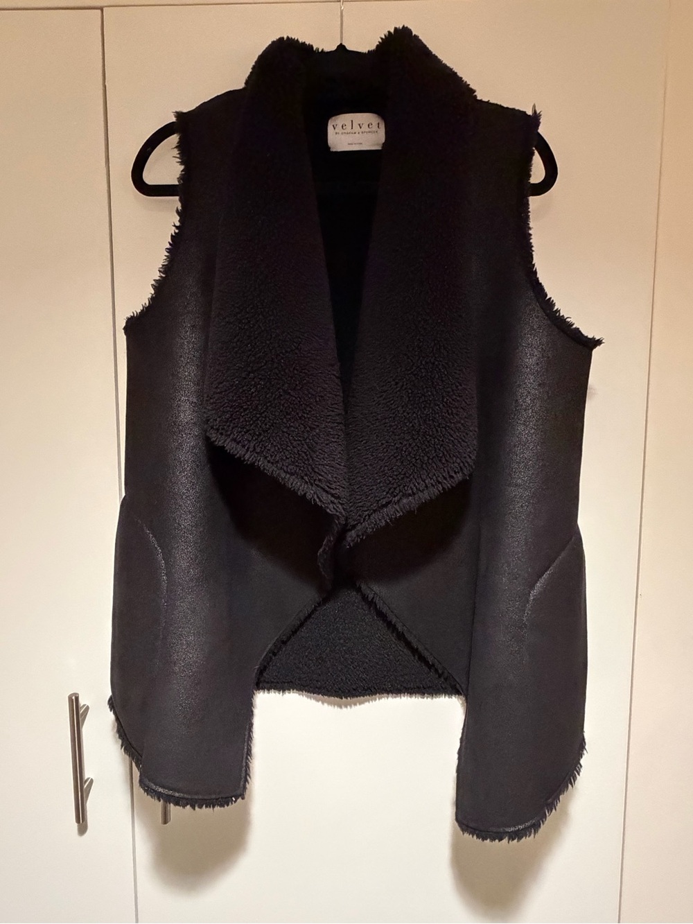 Velvet Black Faux Shearling Sherpa Open Vest